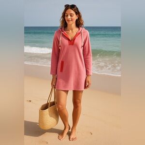 Womens Boden Navy Blue White Striped Hooded Terry Cloth‎ Dress US Size 4 Beach